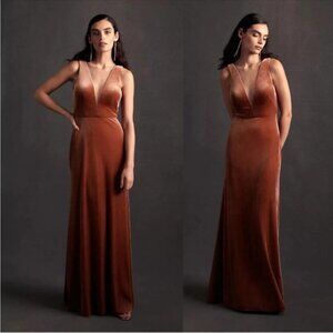 Jenny Yoo Logan Velvet Sleeveless Illusion Plunging V-Neck Gown Maxi Dress 2